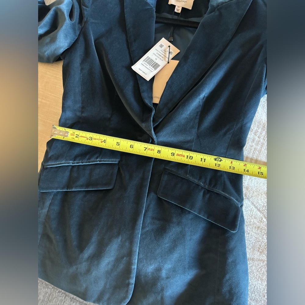 Cinq à Sept Deep Peacock Blue Velvet Blazer NWT $495 Women’s Sz 00 - Picture 10 of 16